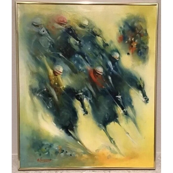 Armand Lourenco Oil Painting on Canvas of Horse Race signed framed - Picture 12 of 16